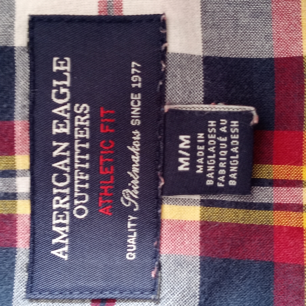 AMERICAN EAGLE OUTFITTERS RED YELLOW PLAID BUTTON DOWN SHIRT. SIZE (M ) - Picture 11 of 13